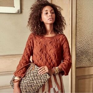 New Listing-Terracotta Pointelle Knit Pullover Sweater